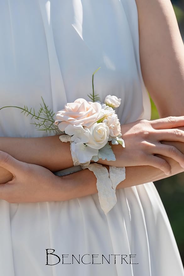 Blush Corsage for Wedding(Set of 6),Wrist Corsage for Woman,for Prom,Party Prom Hand Flower Decor,Mother of The Bride Corsage