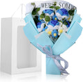 Foyucool Crochet Flowers Bouquet, Handmade Knitted Rosy Blue Bouquet with Gift Bag for Home Deocor, Crocheted Finished Flower for Wedding, Mother's Day, Teachers' Day and Valentine's Day, Blue White
