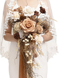 Ling's moment Beige Bridal Bouquet Cascading, Brown Wedding Bouquets for Bride, 13 Inch Bride Bouquets for Wedding Artificial Flowers Bouquets