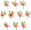 TINGE TIME Boutonniere for Men Wedding,Groom and Best Man Boutonniere for Wedding Ceremony Anniversary, Formal Dinner Party and Rustic Spring Wedding Marriage (10, CoralPink&Champagne)