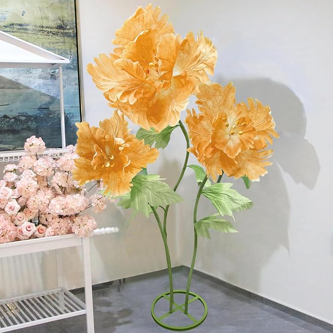 Giant Paper Flowers Artificial Flower, Waterproof Durable Non-Fading 3D Floral Decor Wedding Birthday Party Banquet Home Garden Hotel Exhibition Christmas Easter Halloween Decoration,Champagne/Orange