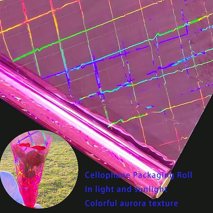 CMFYHM Iridescent pink Cellophane Wrap Roll I 34 In Wide X 50 Ft Long I Colorful Cello Perfect For Baskets,Gifts, Treats,Birthday Holiday Wedding Floral, Party Arts Crafts Decoration (pink)