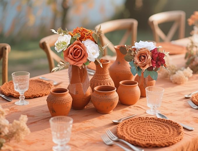 Marriwise Set of 6 Assorted Wedding Flower Centerpieces Pre-Made Mini Bridesmaid Bouquets Artificial Flower Terracotta Table Decor for Fall Wedding Decorations Shower Home Decor