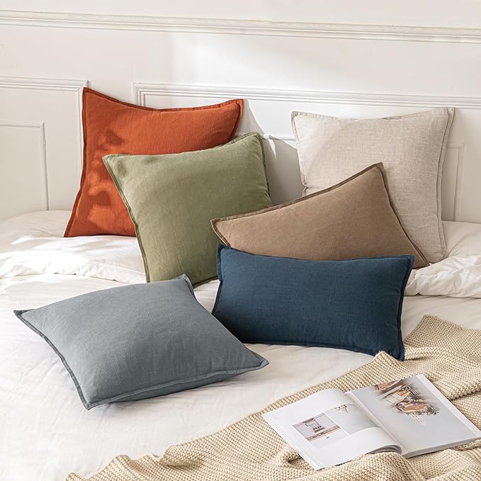 MIULEE Decorative Linen Euro Sham Pillow Covers 24x24 Light Olive Green Boho Farmhouse Neutral Couch Throw Pillows for Bed Pack of 2 Accent Modern Pillowcase Summer Sofa Livingroom Home Decor