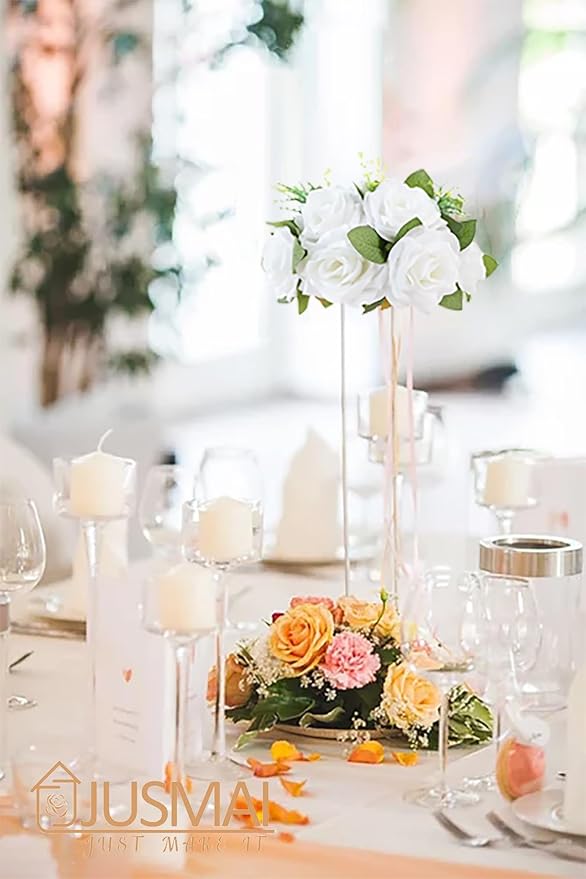 Artificial Flowers Ball 4 Pcs - White Wedding Table Centerpiece Decorations for Flower Arrangements