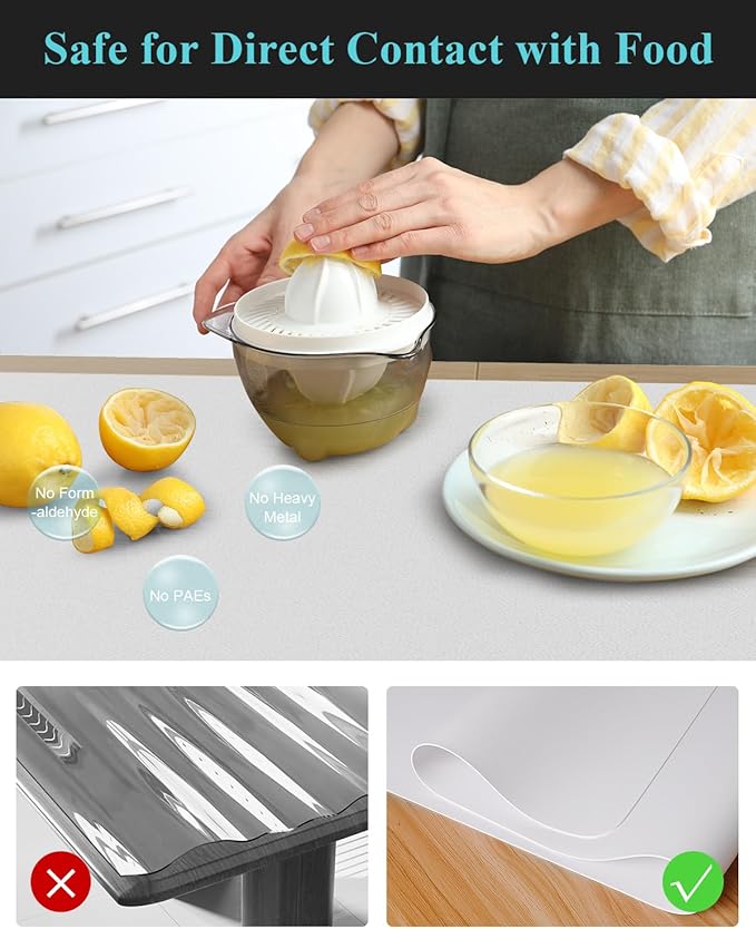 Pure White Plastic Table Cover Protector, 36" x 60" Waterproof Easy Flat PVC Desk Pad Mat, 1.5mm Thick Rectangle Vinyl Table Top Protector for Dining Room Table, Office, Dresser