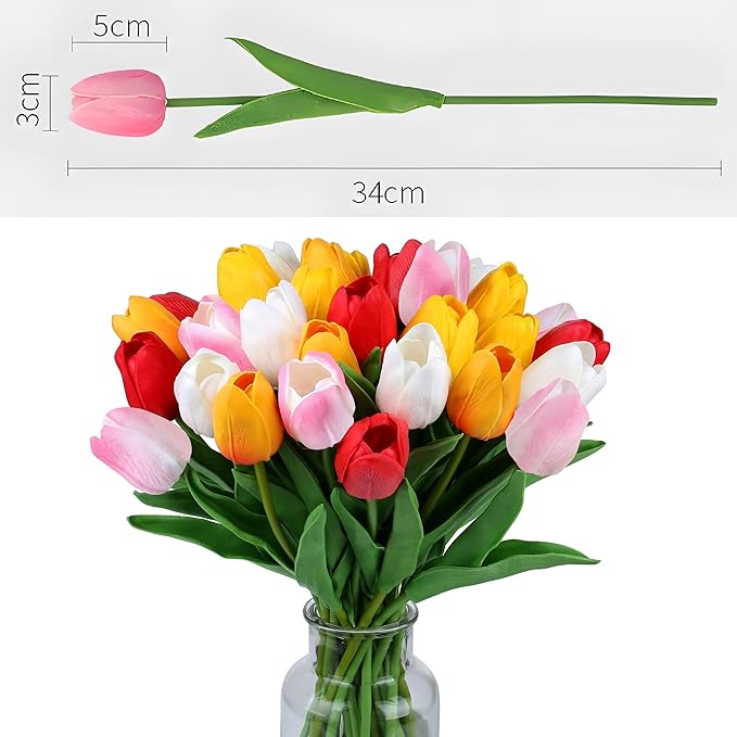 10 Pcs Red Artificial Tulip Silk Fake Flowers 13" for Home Office Wedding Decor Arrangement Bouquet Faux Flowers for Decoration