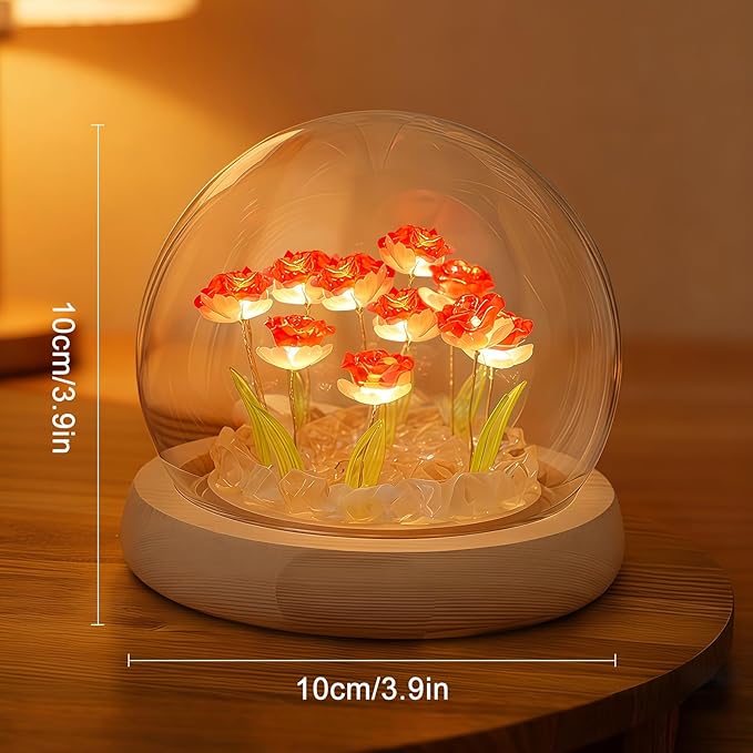 Rose in A Glass Dome Night Light - Valentines Day Gifts for Her, Birthday Gifts for Women, Battery-Powered
