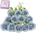 12pcs Roses Artificial Flowers Dusty Blue Silk Roses with Long Stems Fake Flowers for Wedding Bouquet Centerpices Decorations Party Bridal Baby Shower Home Decor