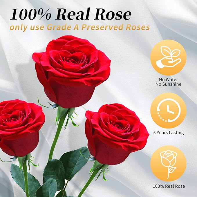 Blue Single Forever Roses in a Box,Preserved Flowers for Delivery,Preserved Rose Gifts for Women, Real Roses Gift for Her, Mom Birthday Gifts, Mothers Day Flowers,Valentines Flowers