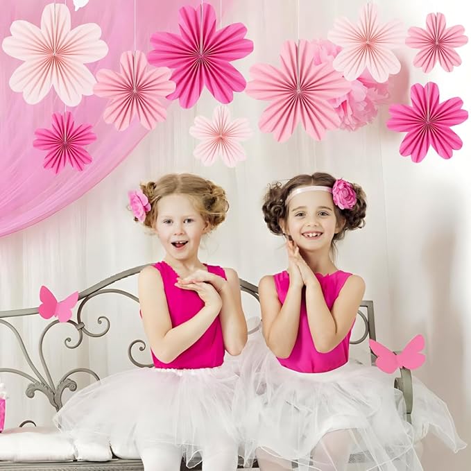 Paper Fans Party Decorations Paper Flowers Decorations for Wall Classroom Floral Backdrop Baby Shower Birthday Party Flower Wall Decor Pack of 9 Pink