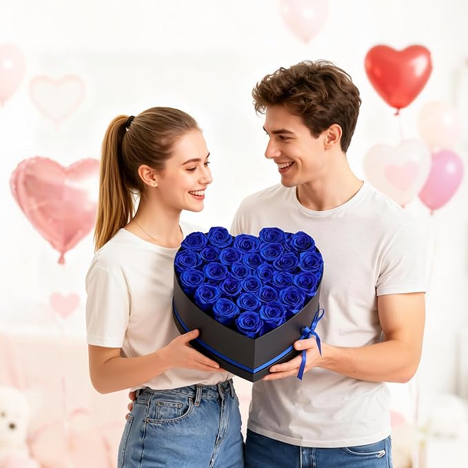 VEVOR Forever Flowers, 27 Preserved Roses in a Heart Shape Box, Eternal Flowers Immortal Bouquet Birthday Present for Women Her Wife Mothers, Anniversary, Valentine's Day,Christmas, Royal Blue