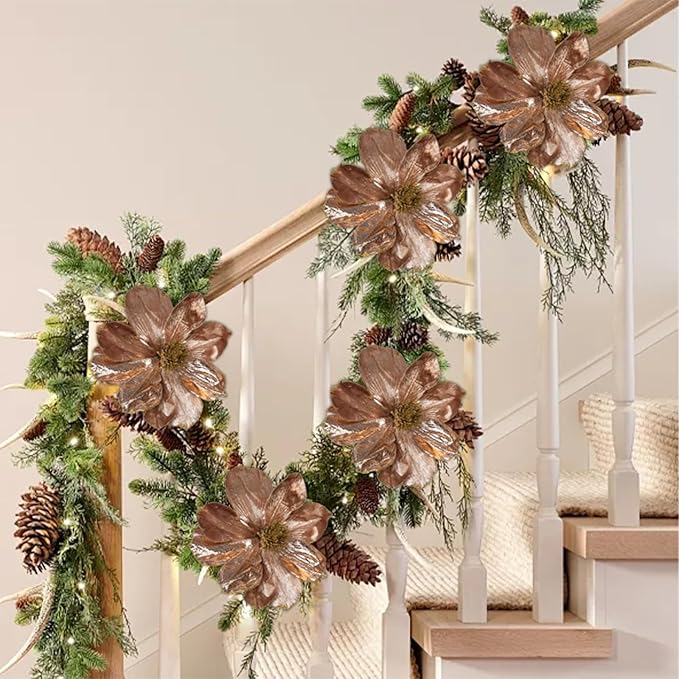 3 Pcs Artificial Flowers 10'' Christmas Decorations Festive Home Decor Elegant Holiday Floral Arrangements Perfect for Christmas Tree Table Centerpieces and Winter Weddings(Bronze)