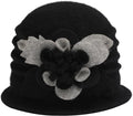 ZLYC Women Wool Cloche Bucket Hat 1920s Vintage Dress Winter Hats with Flower Accent