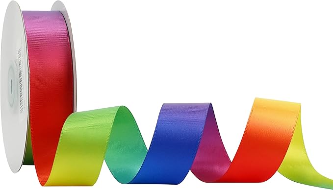 MEEDEE Satin Ribbon 1 inch Rainbow Ribbon Rainbow Satin Ribbons Neon Color Ribbons for Gift Wrapping Birthday Pride Party Decoration Handmade Bows DIY Crafts - 25 Yards