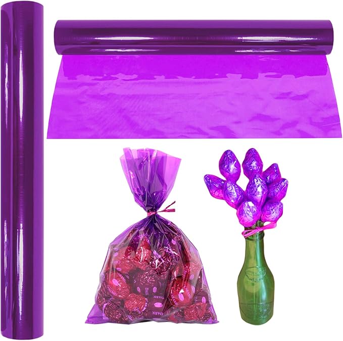 AnapoliZ Cellophane Wrap Roll Purple | 100’ Ft. Long X 16” in. Wide | 2.3 Mil Thick Translucent Purple | Gifts, Baskets, Treats, Cellophane Wrapping Paper | Colorful Cello, Baby Shower Decorations
