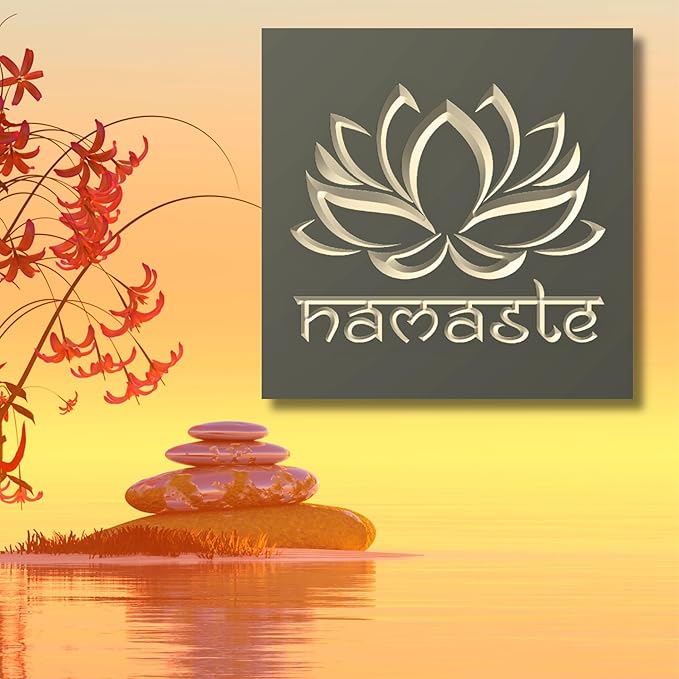 Namaste Lotus Flower Wall Decor - Choice of Colors and Sizes | Carved Wooden Zen Wall Decoration, Meditation Room Art, Namaste Decor for Wall, Yoga Studio, Pooja Room, Alter | True Stock Studios