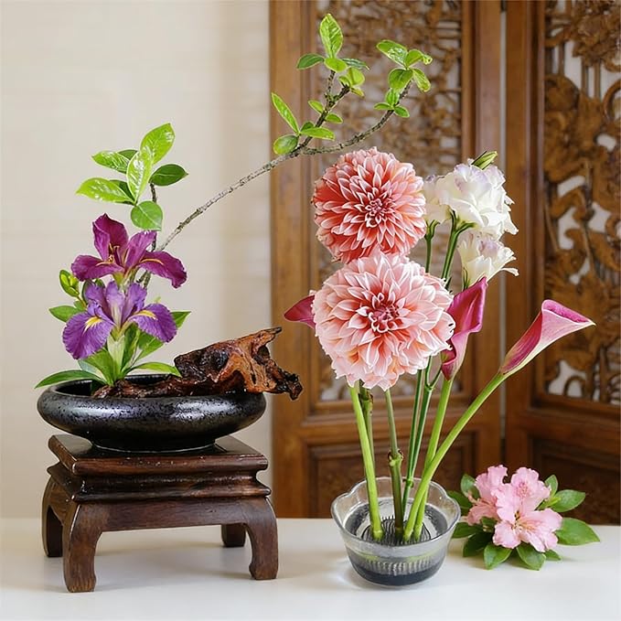 iToids Japanese Ikebana Vase Kenzan Kit – Ceramic Flower Frog & Floral Frog Set for Zen Arrangements, Precise Stem Holder, Hanataba Floral Arrangement Holder, Home & Office Décor