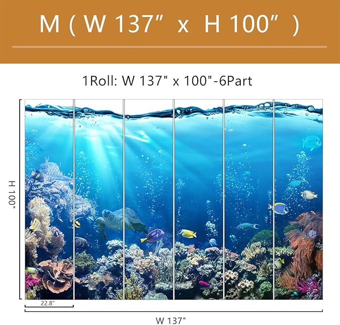 Blue Ocean Wallpaper Peel and Stick Underwater Animal World Self Adhesive Wall Mural for Kids Room Nursery 137"x100"