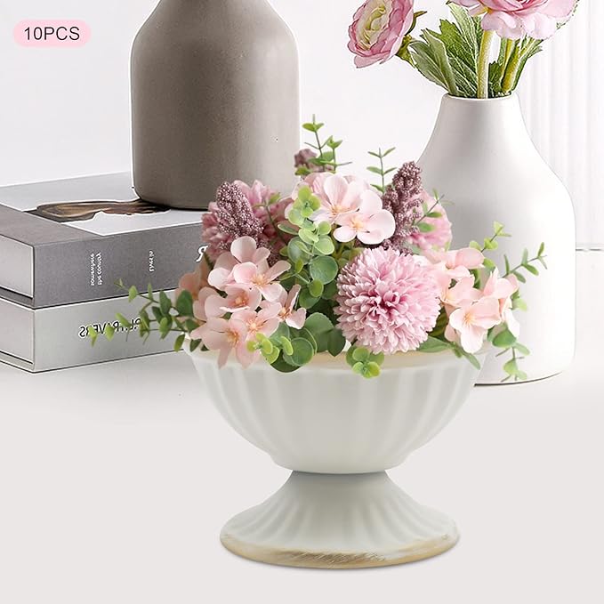 White Flower Arrangements Pot Vase for Wedding Centerpieces Table， 10 Pcs Small Metal Flower Planter Urn Vase Pot，for Home Wedding Party Christmas (10PCS, White)