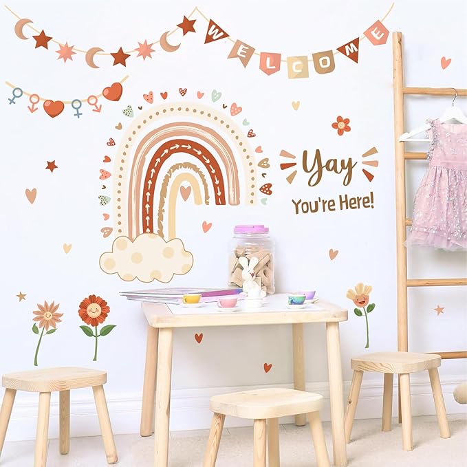 Welcome Classroom Welcome Signs Decals Boho Rainbow Bulletin Board Vinyl Stickers Peel and Stick Kids Nursery Decals for Front Door Wall Decors Yay You're Here Decor for Daycare Toddler Teacher Supply