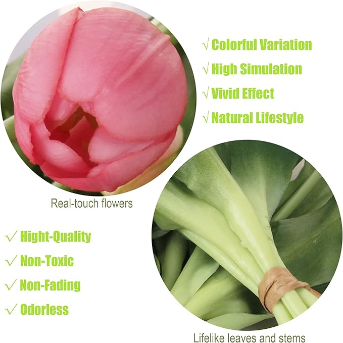 20pcs Artificial Tulip Flowers,16 Inch Real Touch Tulip Stems with Faux Leaves, Faux Tulips and Buds for Home Décor Centerpiece Ornament Wedding Bouquet,Purple
