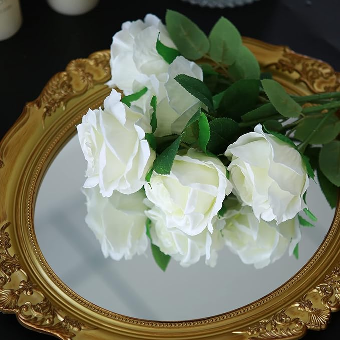 Felice Arts 12 Pack White Roses Artificial Flowers with Stem Fake Flowers Silk Roses Bouquet for Table Vase Wedding Centerpiece Party Home Kitchen Decor