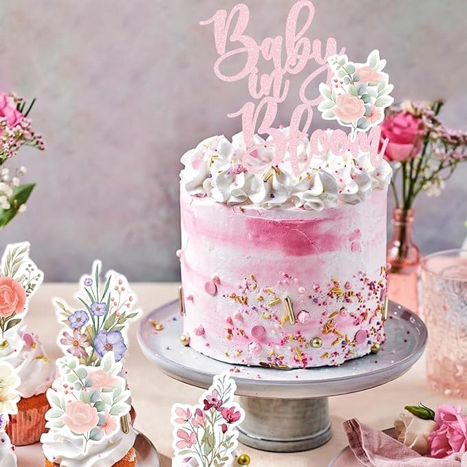 Baby In Bloom Baby Shower Cake Cupcake Toppers Little Wildflower Food Picks Pink Girl Party Decoration