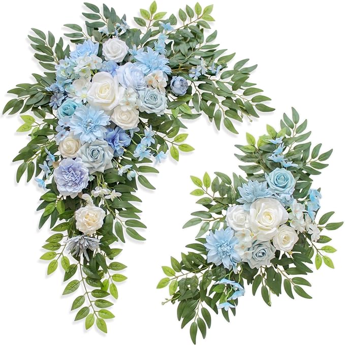 Wedding Arch, Artificial Flowers, Wedding Decor with Drapes (Set of 4)，Be Suited to Banquet, Party, Wedding Decor Ceremony and Background Decoration (Blue)