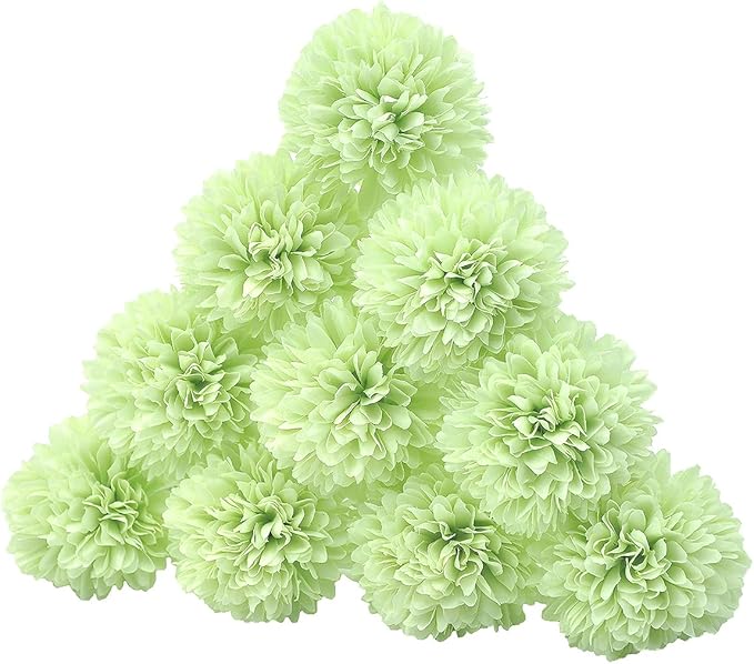 10Pcs Artificial Fake Flower Plants Silk Chrysanthemum Ball Hydrangea Arrangements Wedding Bouquets Decor Home Kitchen Garden Party Table Floral Centerpieces DIY (Mint Green)