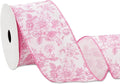 Floral Wired Edge Ribbon Roll Pink Flower Ribbon Chinoiserie Fabric Ribbon for Wreath Bow Making DIY Crafts Gift Wrapping, 12 Yard