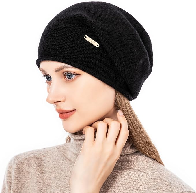 QUEENFUR Knit Slouchy Beanie Hats for Women Cashmere Ski Cap Knitted Wool Soft Warm Winter Hat