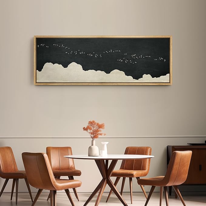 SIGNFORD Large Framed Canvas Print Wall Art Minimalist Birds in Flight Illustrations Modern Art Relax/Calm Warm for Living Room, Bedroom, Office - 60"x20"