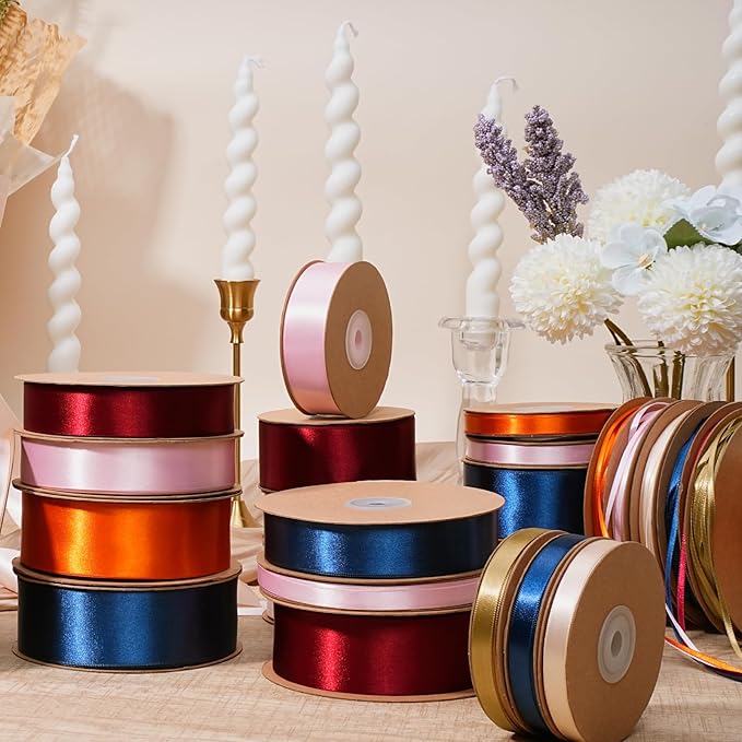LaRibbons Gold Satin Ribbon 1/8 Inch 100 Yards Thin Luxury Double Faced Pale Gold Silk Ribbon for Flower Bouquet Crafts Gift Wrapping Wedding Christmas Decoration