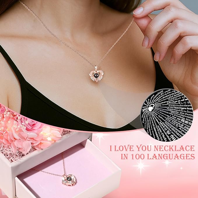 Gifts for Mom Grandma Christmas Birthday Preserved Flowers Roses with Heart Necklace Fresh Flowers for delivery Prime Eternal Forever Flower Box Xmas Gifts for Women Mother Her Wife from Daughter