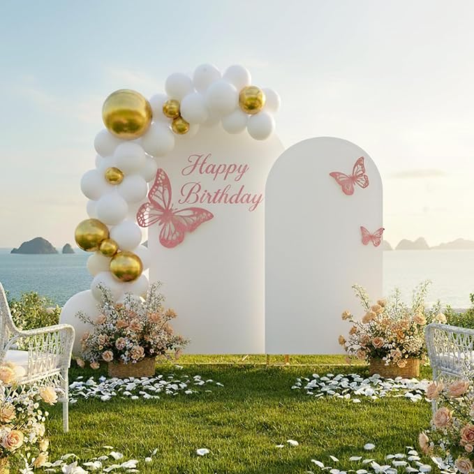 Metal Arch Backdrop Stand and Cover Set of 2, Sturdy 7.2FT, 6FT Party Backdrop Set, Wedding Arch Frame and Cover Set for Birthday, Baby Shower,Christmas, Anniversary
