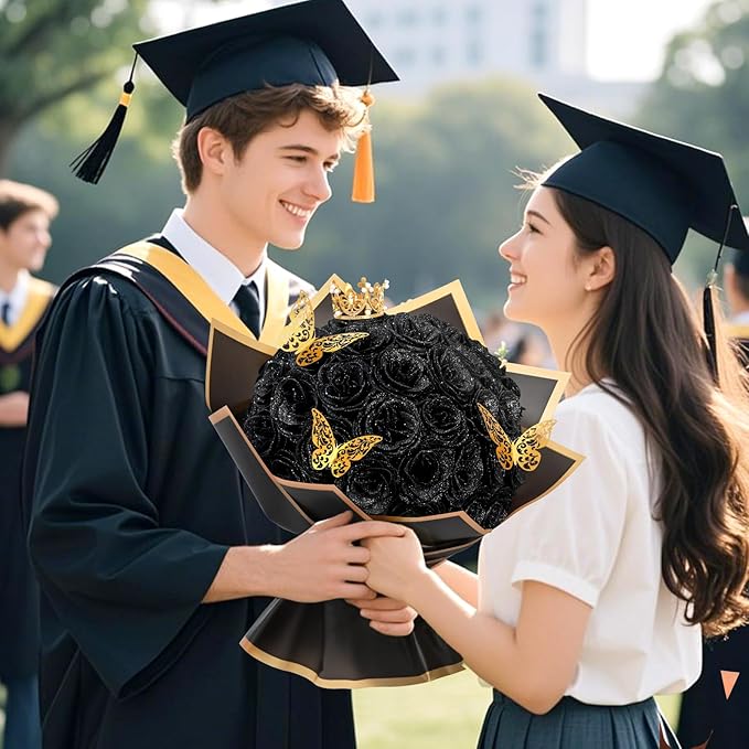Waipfaru 36+20 Glitter Roses Bouquet, DIY Fake Flowers Bouquet, Craft The Initials of Your Loves' Name with Artificial Rose Bouquet for Valentines, Anniversary, Wedding, Black & Pink
