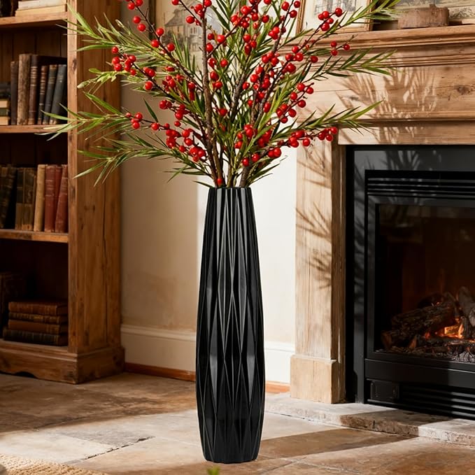 Black Ceramic Tall Floor Vase – 24" Modern Minimalist Decorative Large Vase for Living Room Corner, Entryway, or Office Home Decor