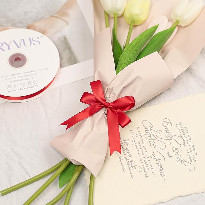 Red Satin Ribbon, Double Faced 5/8 Inch X 25 Yards Red Ribbon, Premium Satin Ribbon for Gift Wrapping, Crafts, Hair Bow Making, Sewing, Flower Bouquet, Wedding Party Decor