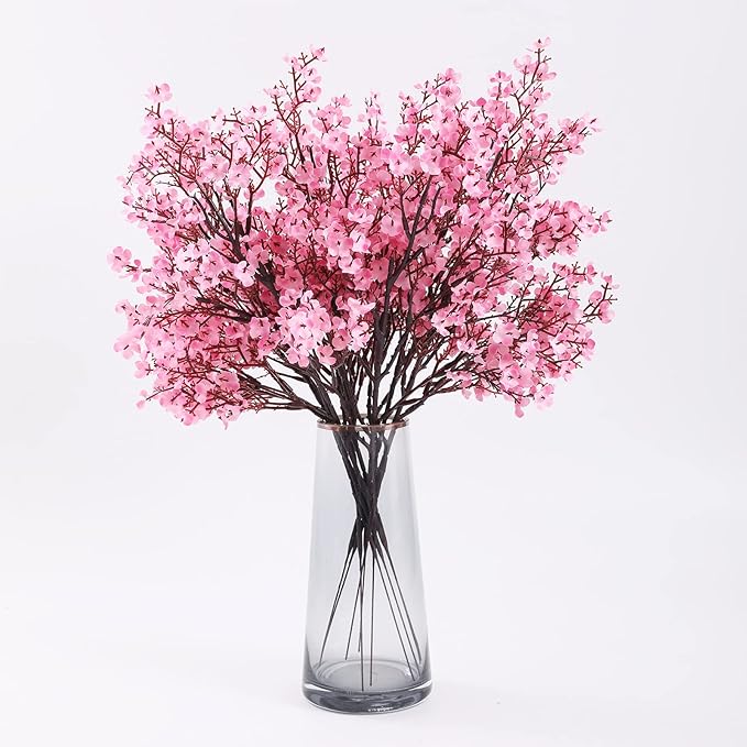 Hananona 10 Pcs Artificial Babys Breath Flowers Spring Flowers Fake Pink Silk Flowers for Home Decor Wedding Floral Arrangement Valentine's Day Table Centerpieces (10, Pink)
