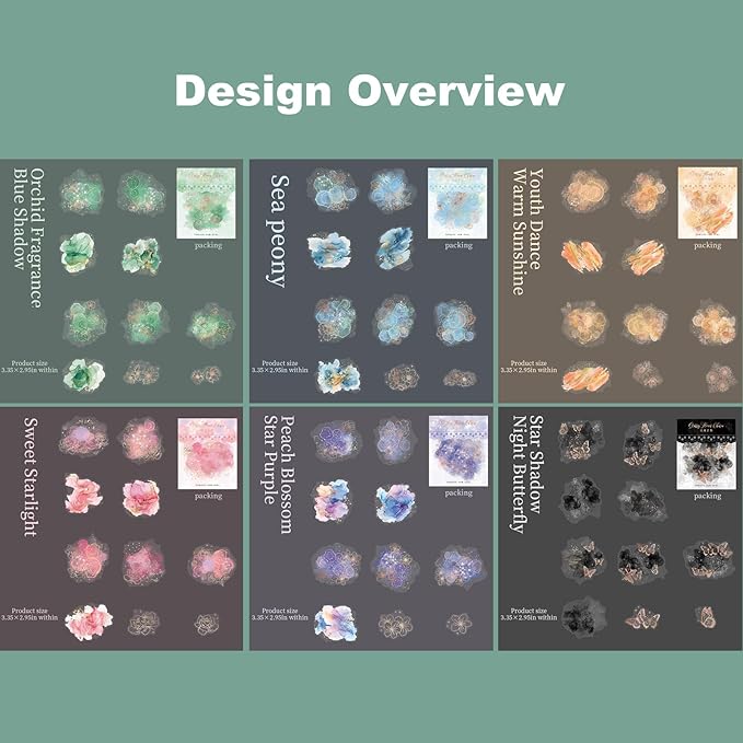 Watercolor Floral PET Sticker Set, 60PCS Gold Foil Flower Stickers for Scrapbooking, Journaling, DIY Crafts, Decorative Collage, Planner, and Art Supplies