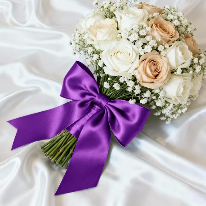 1-1/2" x 100 Yards Satin Ribbon - Wide Silk Purple Ribbon with Spool - Ideal for Gift Wrapping, Floral Bouquets, Crafts, Wedding Party Decorations, Christmas and Sewing Projects
