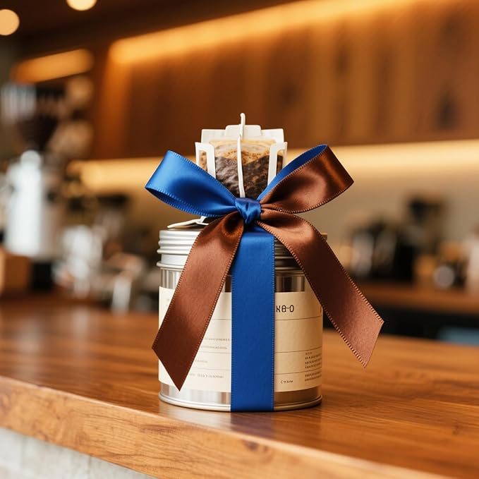 3/8 Ribbon, Blue & Coco Brown Two-Tone Double Faced Satin Ribbon for Gift Wrapping, Flower Bouquet, Bow, Hair, Wedding, DIY Crafts, Holiday Party Decorations, 30 Yards Total