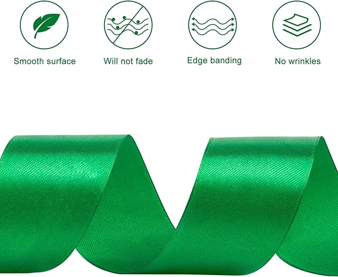 1-1/2 Inches 50 Yards Emerald Green Satin Ribbon, Solid Fabric Ribbon Roll for Flower Bouquets, Gift Wrapping, Wedding, Handmade Crafts
