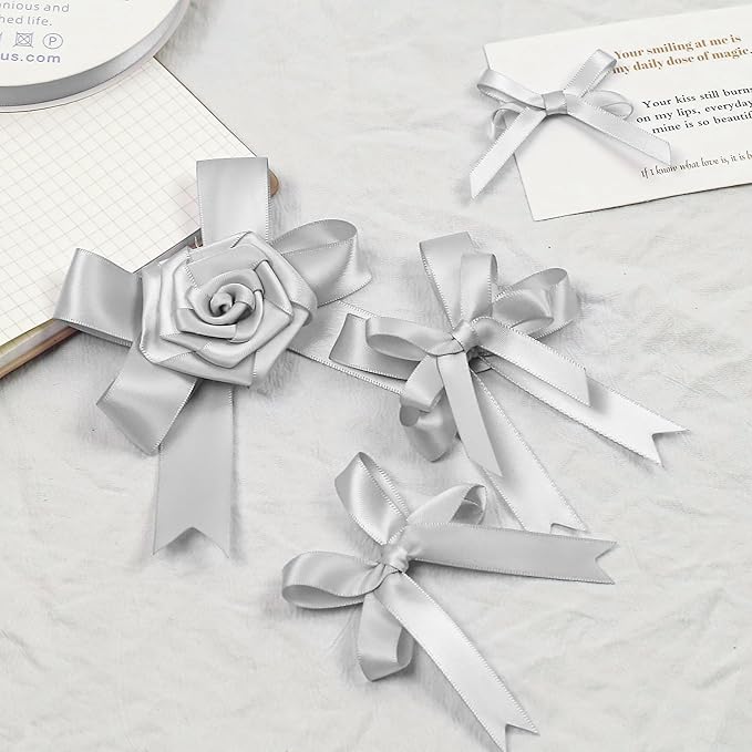 Silver Satin Ribbon, Double Faced 1/2 Inch X 25 Yards Silver Ribbon, Premium Satin Ribbon for Gift Wrapping, Crafts, Hair Bow Making, Sewing, Flower Bouquet, Wedding Party Decor