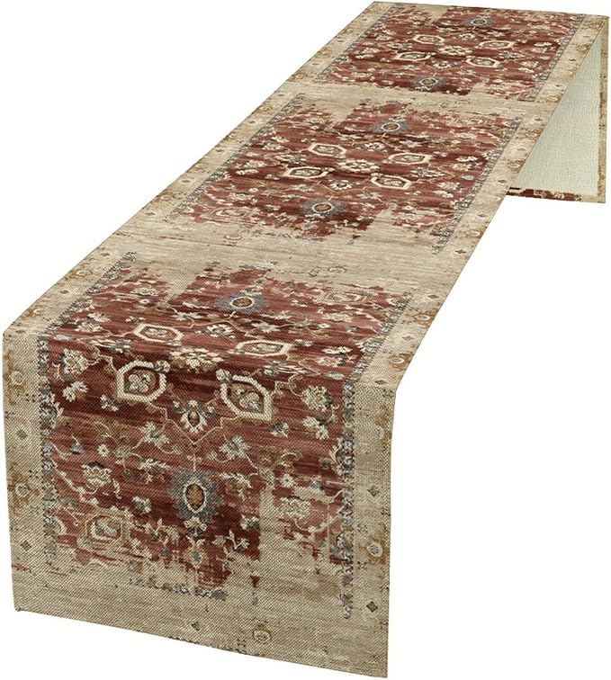 Vintage Persian Table Runner, Boho Ornate Medallion Rust Flower Oriental Style Table Runner for Kitchen Dining Indoor Outdoor Home Party Decor, 13x70 Inch
