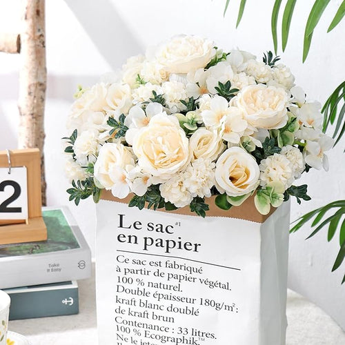 2 Bundles White Peonies Artificial Flowers Silk Flower Centerpieces for Tables Fake Flower Arrangements Bouquets Mixed Roses Hydrangea with Stems for Wedding Bridal Bouquets Home Table Decor