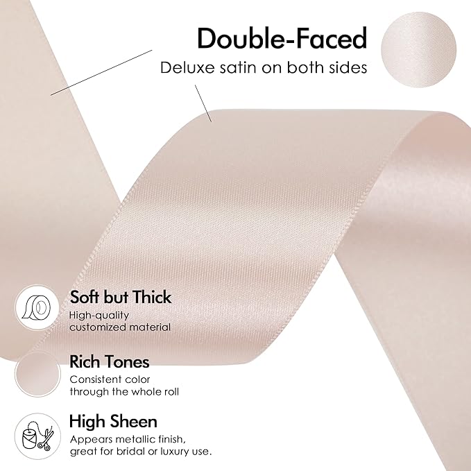 MEEDEE Rose Gold Satin Ribbon 1-1/2 Inch Rose Gold Ribbon Lux Double Faced Satin Ribbons by 50 Yards Polyester Satin Ribbons for Crafts, Wedding, Flower Bouquet, Holiday Decorating