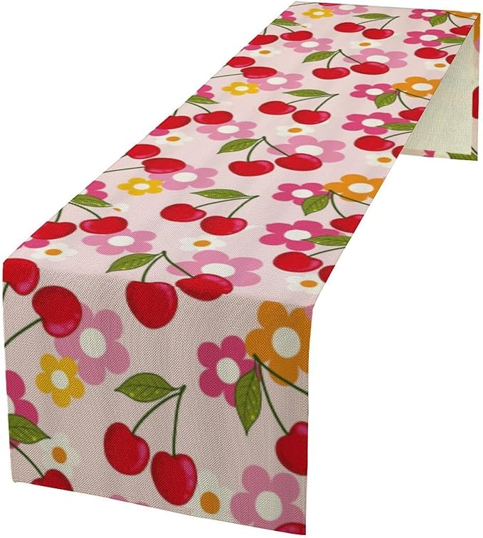 Cherry Table Runner,Spring Summer Fruit Tropical Birthday Party Decorations Dining Room Home Kitchen Table Decor 13 x 60Inches