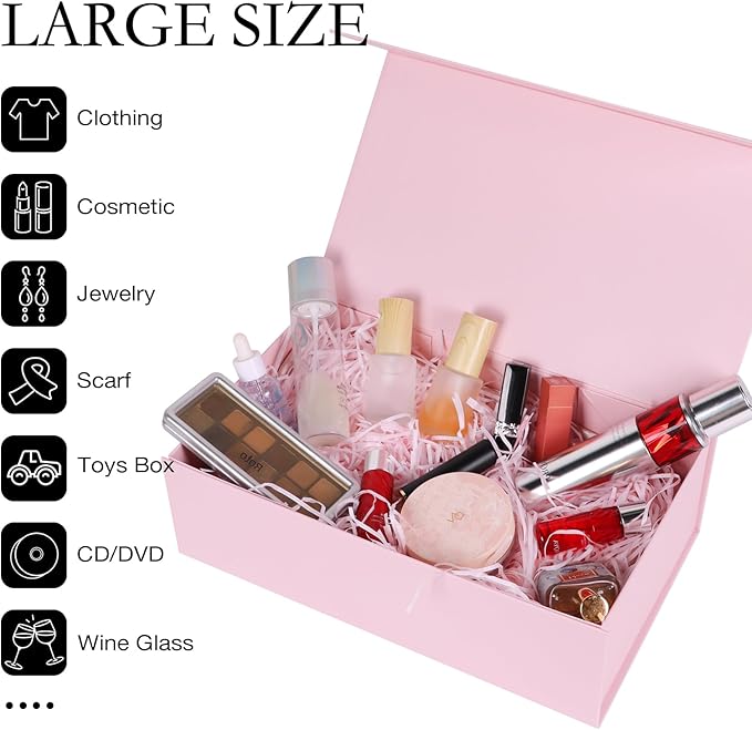 Pink Gift Box with Magnetic Lids 13.8x8.3x4.4 in, Large Bridesmaid Groomsman Proposal Boxes 5 Pack, Collapsible Rectangle Storage Box